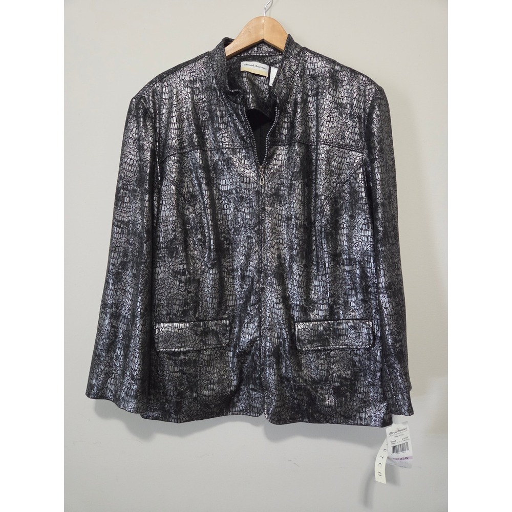 Alfred Dunner Park Place Metallic Silver Black Crocodile‎ Jacket 22W NWT 19830